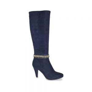 Lunar Chase Navy Knee High Heeled Boots