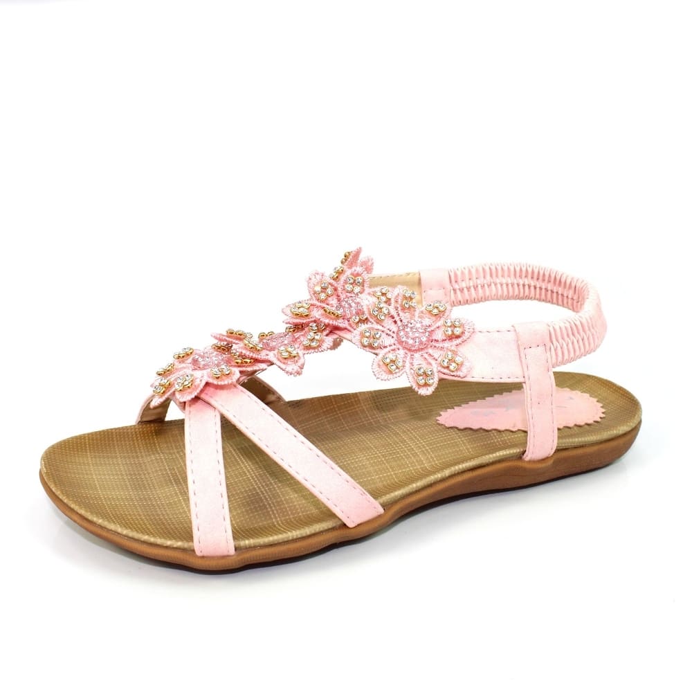 Girls Lunar Pink Pretty Summer Elasticated Flower Sandals Sizes 10-2.5 Fiji