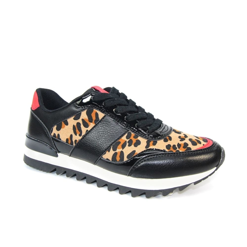 leopard print black trainers