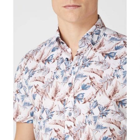 Remus Uomo Pink Tropical Print Short Sleeve Shirt