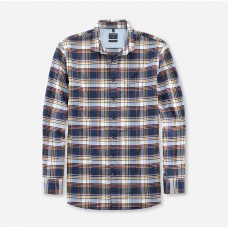 Olymp Casual Navy and Orange Check Shirt