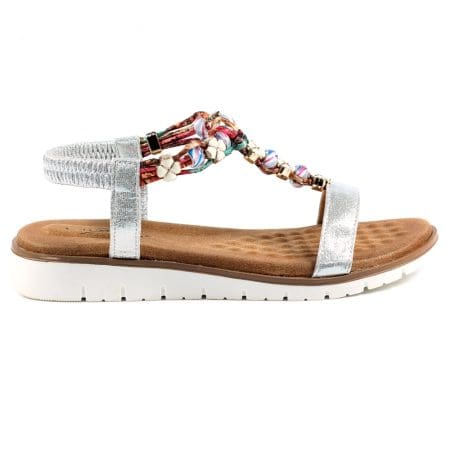 Lunar Tempo Silver Beaded Flat Sandals