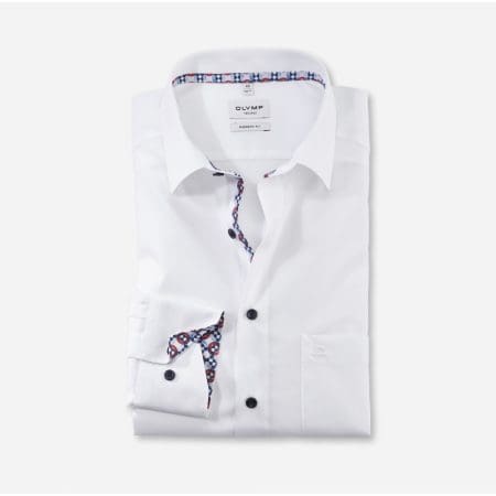 Olymp Tendenz White Geometric Trim Shirt