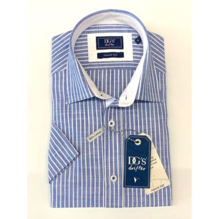 Drifter Blue and White Stripe Short Sleeve Shirt