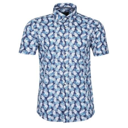 Remus Uomo Navy Tropical Print Short Sleeve Shirt
