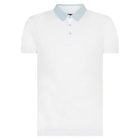 Remus Uomo White and Blue Knitted Collar Polo Shirt