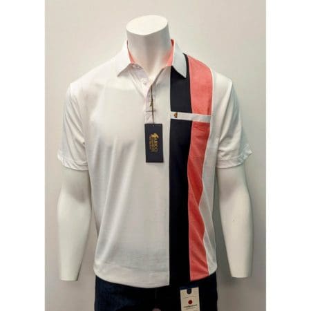 Gabicci White Navy and Red Stripe Sports Shirt