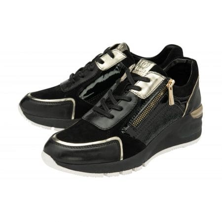 Lotus Stressless Solace Black Leather Wedge Trainers