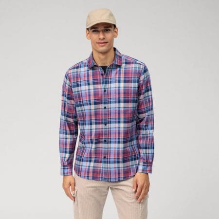 Olymp Casual Red and Purple Check Shirt