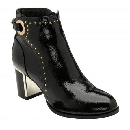 Lotus Wells Black Patent Heeled Ankle Boots