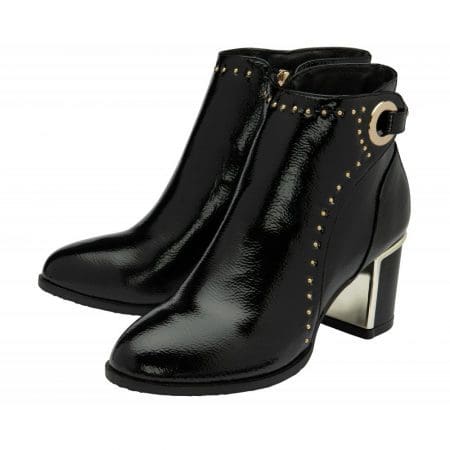 Lotus Wells Black Patent Heeled Ankle Boots