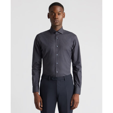 Remus Uomo Navy Patterned Tapered Shirt