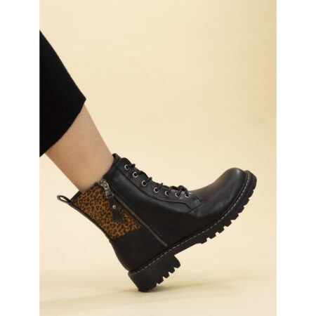 Lunar Bedale Black Leopard Combat Boots