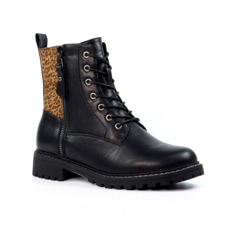 Lunar Bedale Black Leopard Combat Boots