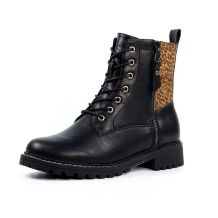 Lunar Bedale Black Leopard Combat Boots