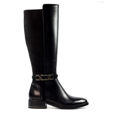 Lunar Cathy Black Knee High Flat Boots