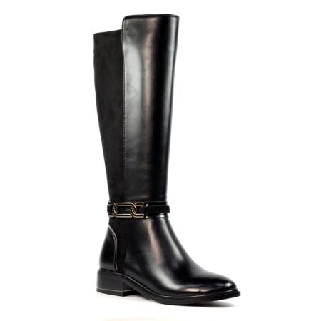 Lunar Cathy Black Knee High Flat Boots