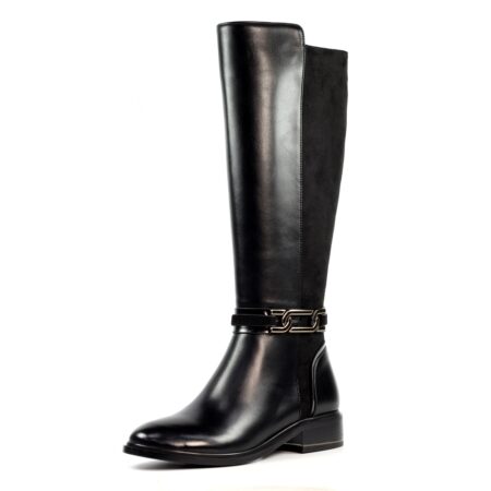 Lunar Cathy Black Knee High Flat Boots