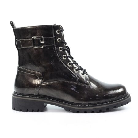 Lunar Parlour Grey Patent Combat Boots