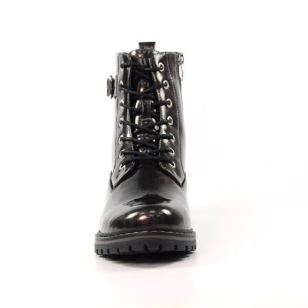 Lunar Parlour Grey Patent Combat Boots