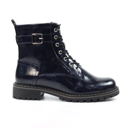 Lunar Parlour Navy Patent Combat Boots