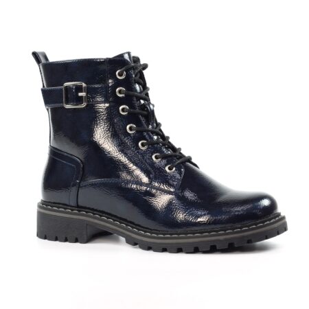 Lunar Parlour Navy Patent Combat Boots