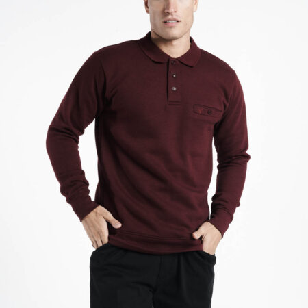 Carabou Wine Long Sleeve Polo Sweatshirt