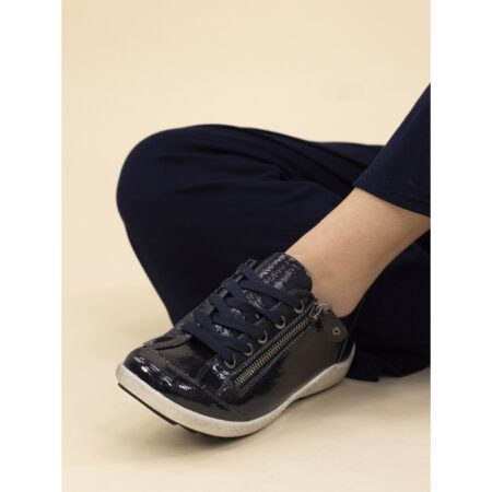 Lunar Napier Navy Patent Flat Trainers