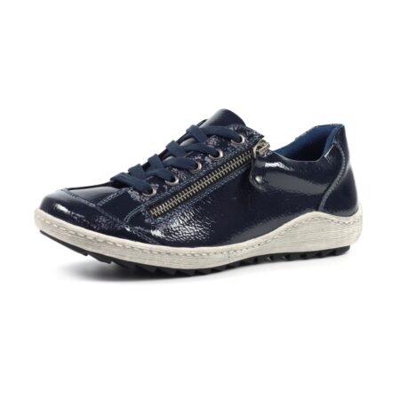 Lunar Napier Navy Patent Flat Trainers