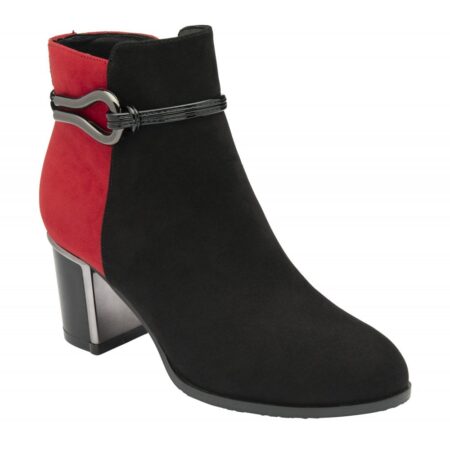 Lotus Ebony Black Red Heeled Ankle Boots