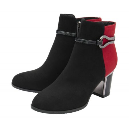 Lotus Ebony Black Red Heeled Ankle Boots