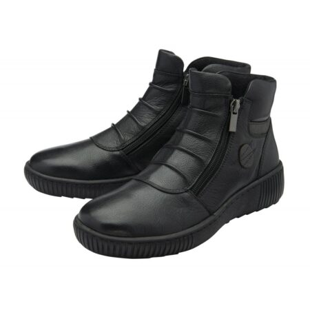 Lotus Atlanta Black Leather Flat Ankle Boots