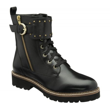 Lotus Foster Black Leather Combat Boots