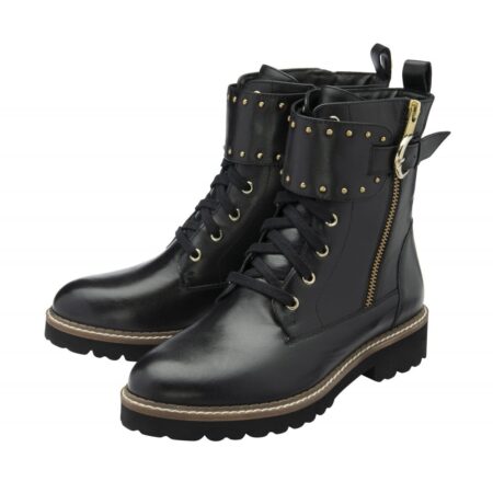 Lotus Foster Black Leather Combat Boots