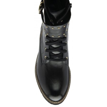 Lotus Foster Black Leather Combat Boots