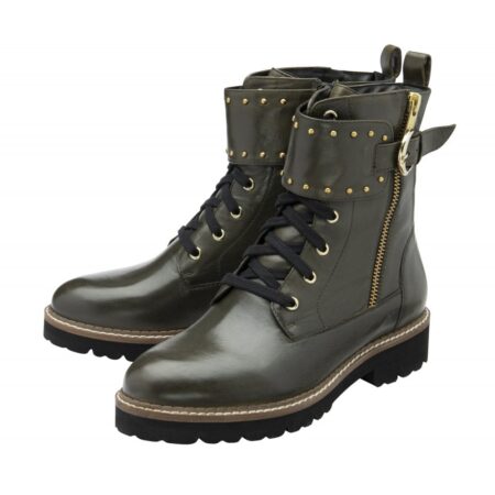 Lotus Foster Khaki Leather Combat Boots