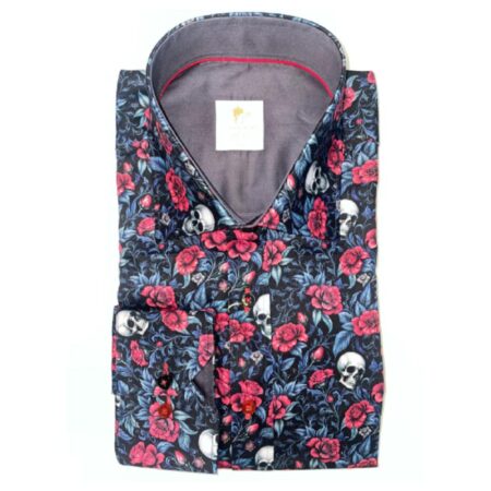 Claudio Lugli Black Skull Rose Print Shirt