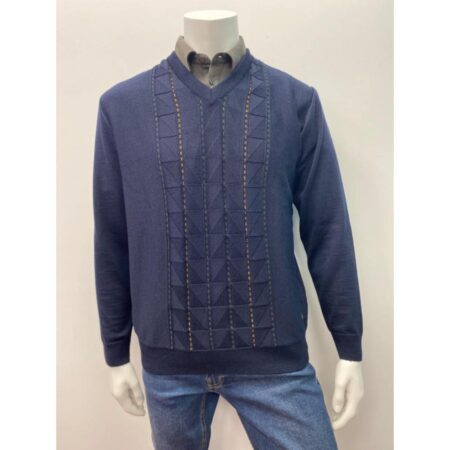Gabicci Pattern Navy V Neck Jumper