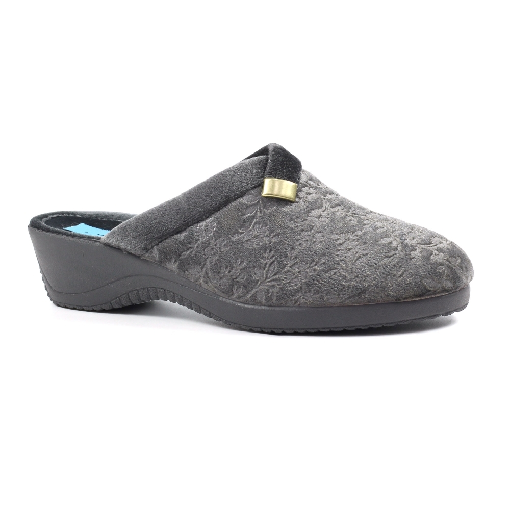 Lunar Women's Paloma Leopard Print Slippers - Low Cut Gripped Sole (Size 7, Gray)