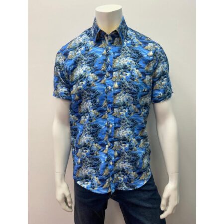 Claudio Lugli Blue Island Print Short Sleeve Shirt